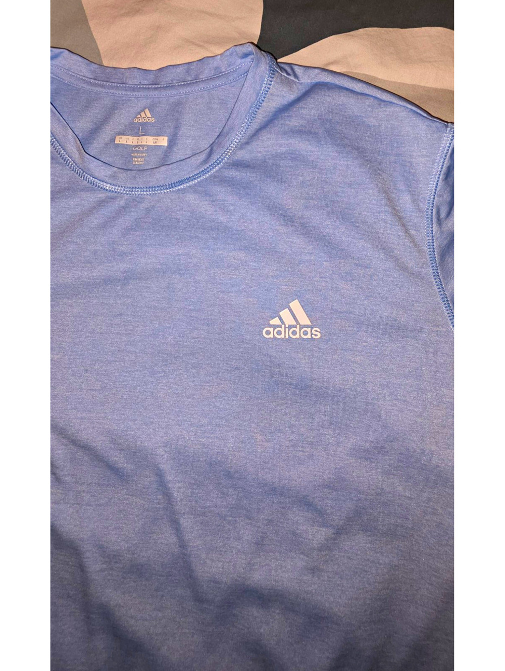 adidas Golf Men's L Blue Crew Neck Short Sleeve Polyester T-Shirt Logo